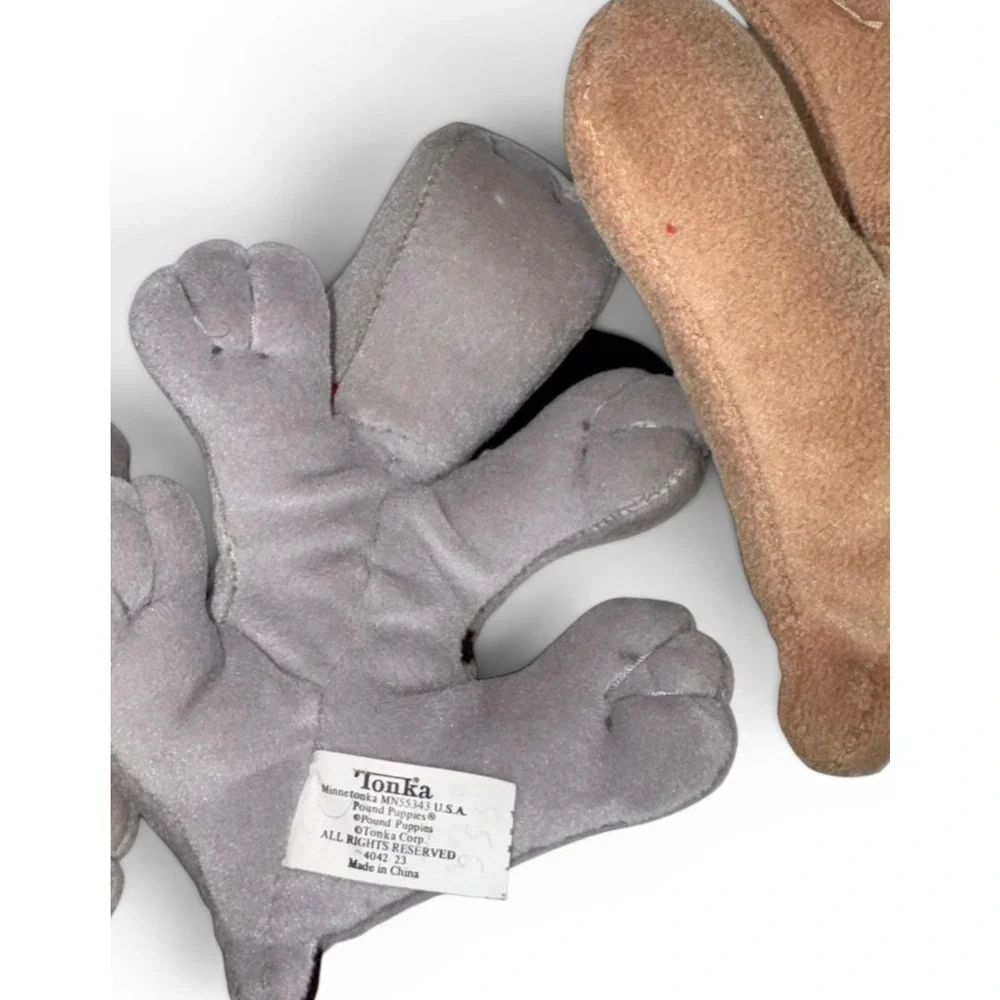 Vintage Tonka Pound Puppies Newborn Lot 2 Gray Brown Plush Dogs Red Collar 8